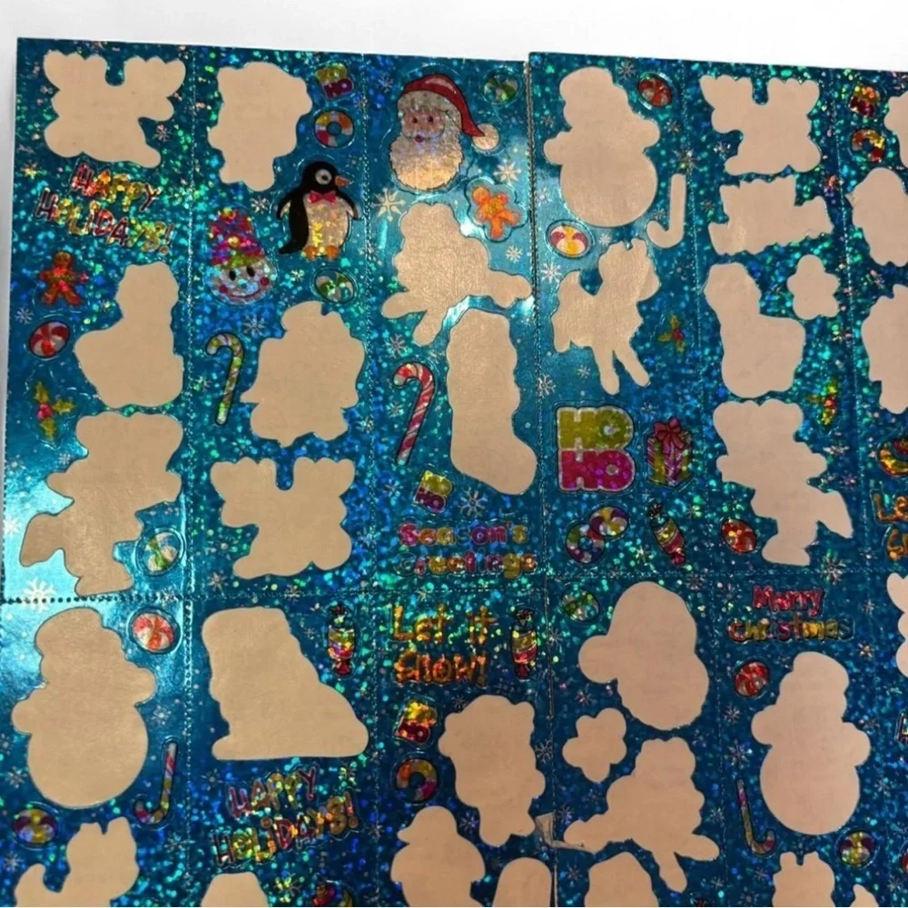 Vintage RARE Lisa Frank Halloween & Winter Holiday Sparkle Sticker Strip Lot